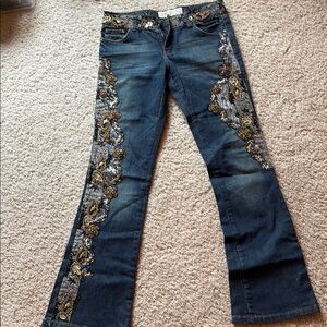 Embroidered Blue Flare Jeans